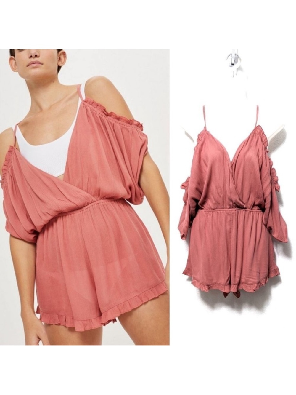 NWT TOPSHOP Cold Shoulder Pink Romper Playsuit S